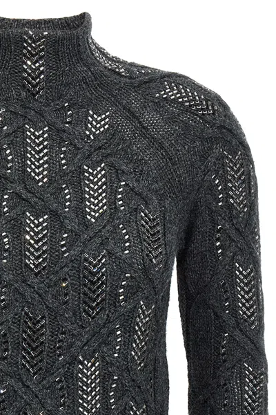 Ermanno Scervino Cable Knit Mock Neck Sweater With Ribbed Hem