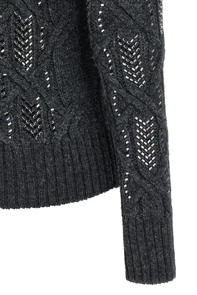 Ermanno Scervino Cable Knit Mock Neck Sweater With Ribbed Hem