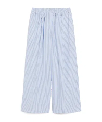Weekend Max Mara Omens Fleur Striped Cotton-poplin Trousers Light Blue In Blue
