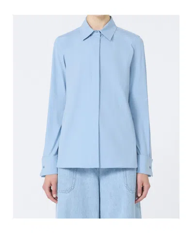 Max Mara 'avion' Shirt In Sky Blue Stretch Silk Cady