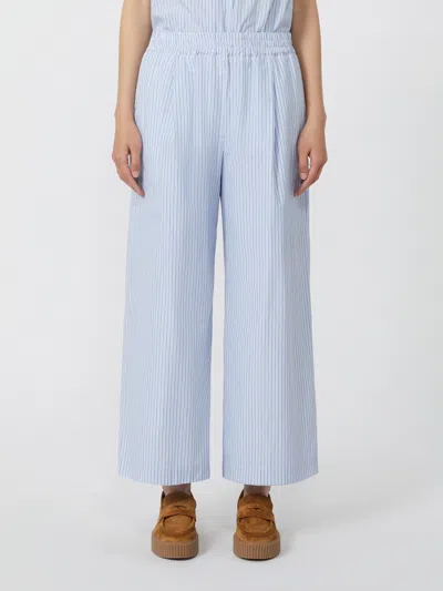 Weekend Max Mara Omens Fleur Striped Cotton-poplin Trousers Light Blue In Blue