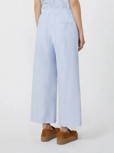 Weekend Max Mara Omens Fleur Striped Cotton-poplin Trousers Light Blue In Blue