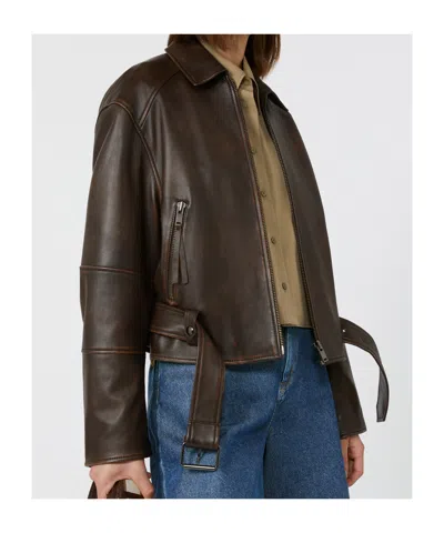 Weekend Max Mara Nappa Leather Biker Jacket In Brown