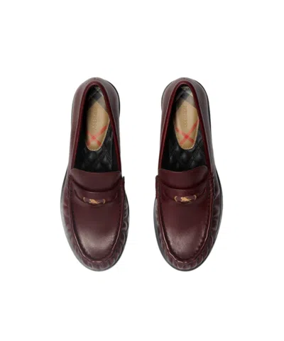 Burberry Cadet Grained Calf Leather Penny Loafers In Burgundy