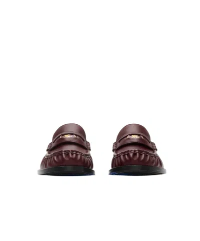 Burberry Cadet Grained Calf Leather Penny Loafers In Burgundy
