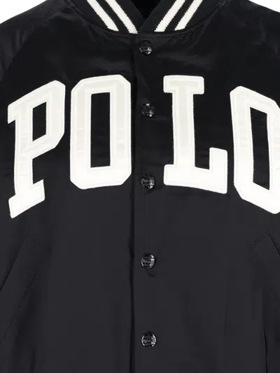 Polo Ralph Lauren Satin Bomber Jacket With Contrast Details In Black