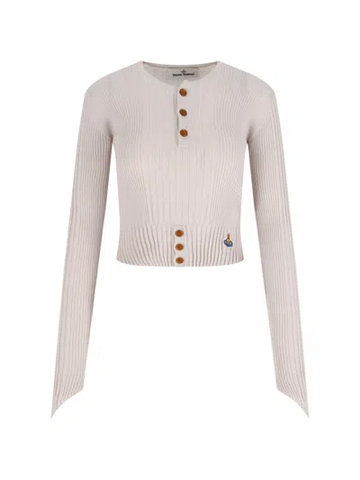 Vivienne Westwood Sleeve Button Cropped Ribbed Top In Neutral