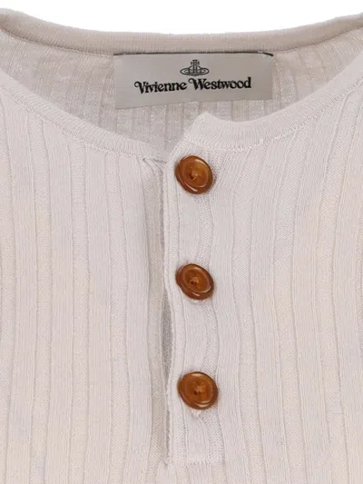 Vivienne Westwood Sleeve Button Cropped Ribbed Top In Neutral