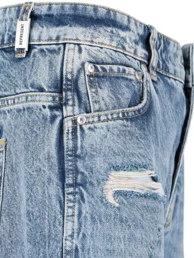 Represent Straight Leg Trousers With Distressed Style In Blue