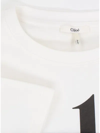 Chloé White Cropped T-shirt With Logo Lettering Print In Cotton Woman