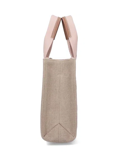 Chloé Small Woody Beige Tote Bag With Logo Detail In Linen Woman In Neutral