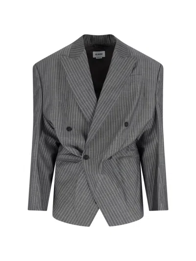 Hed Mayner Double-breasted Tailored Blazer With Pinstripe Pattern And Draped Details In Gray