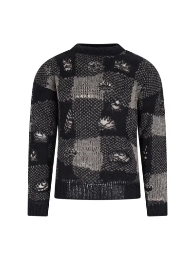 Our Legacy Patchwork Design Black Sweater With Round Neckline
