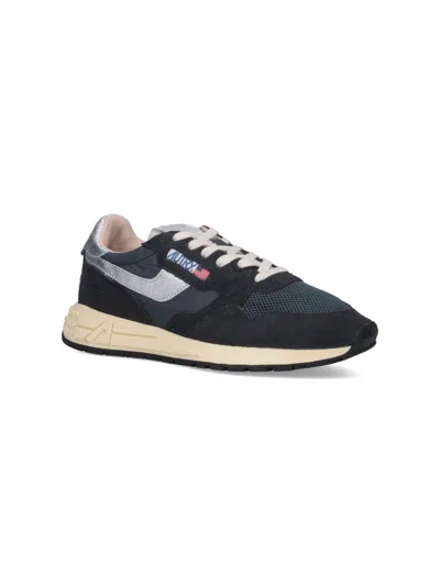 Autry Reelwind Low Cracked-leather Trimmed Suede And Shell Sneakers In Black