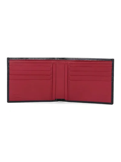 Ferragamo Men Black Hammered Calfskin Gancini Wallet In Black