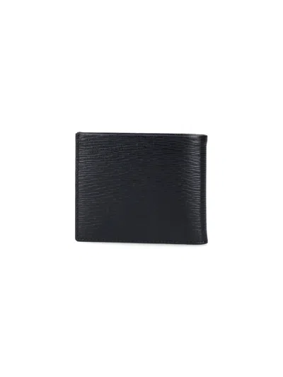 Ferragamo Men Black Hammered Calfskin Gancini Wallet In Black