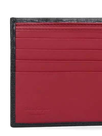 Ferragamo Men Black Hammered Calfskin Gancini Wallet In Black