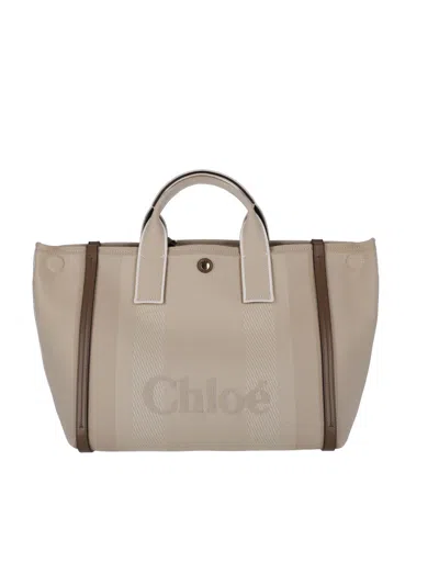 Chloé Structured Beige Bag With Dual Top Handles In Gray