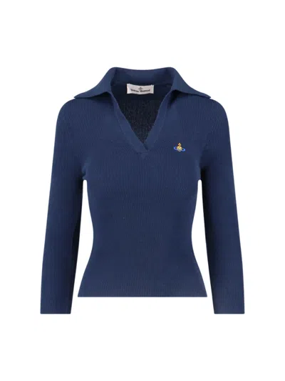 Vivienne Westwood Ribbed Collared Top Short Sleeves In Blue