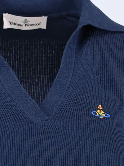Vivienne Westwood Ribbed Collared Top Short Sleeves In Blue