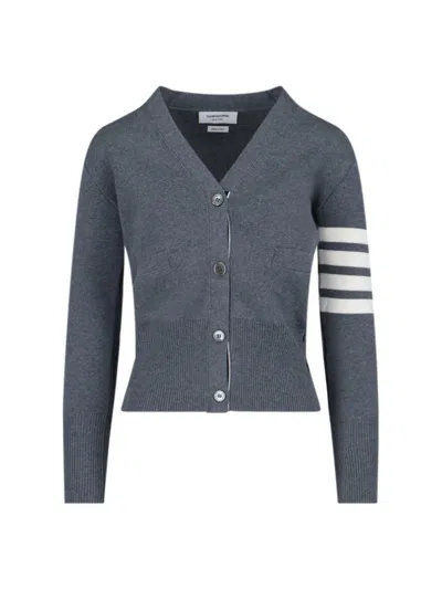 Thom Browne Gray Intarsia Geese 4-bar V-neck Cardigan In Gray