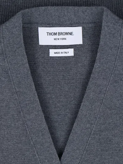 Thom Browne Gray Intarsia Geese 4-bar V-neck Cardigan In Gray