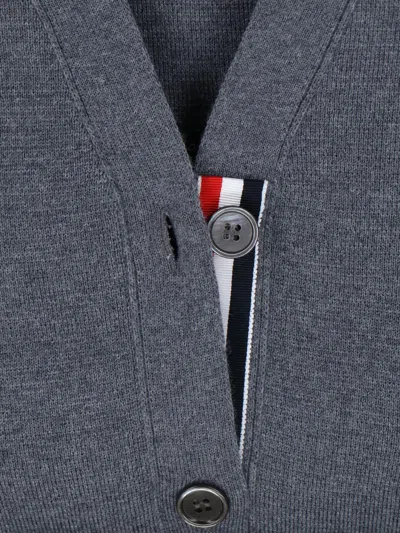 Thom Browne Gray Intarsia Geese 4-bar V-neck Cardigan In Gray