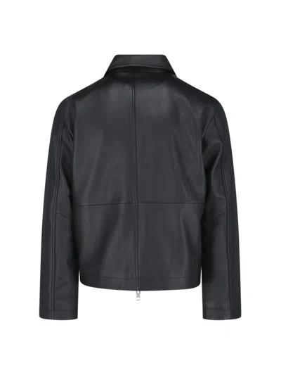 Sunflower Black Crop Jacket With Classic Collar And Dropped Shoulders In Leather Man In Black
