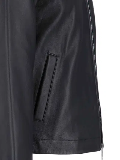 Sunflower Black Crop Jacket With Classic Collar And Dropped Shoulders In Leather Man In Black