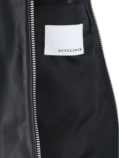 Sunflower Black Crop Jacket With Classic Collar And Dropped Shoulders In Leather Man In Black