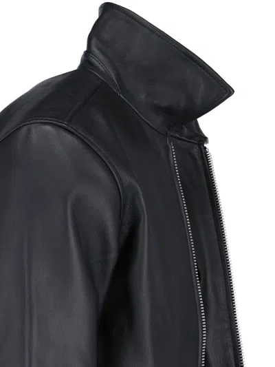 Sunflower Black Crop Jacket With Classic Collar And Dropped Shoulders In Leather Man In Black