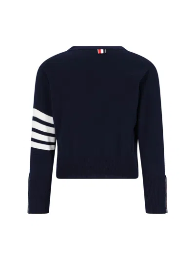 Thom Browne Ribbed Hem Knitwear With V-neckline And Striped Sleeves