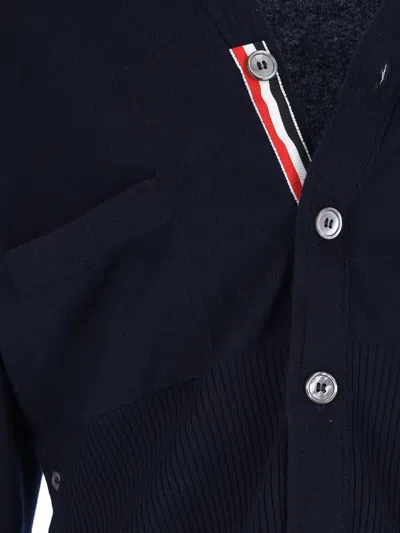 Thom Browne Ribbed Hem Knitwear With V-neckline And Striped Sleeves