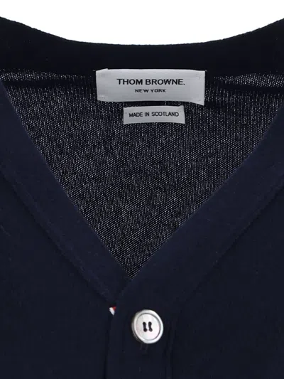 Thom Browne Ribbed Hem Knitwear With V-neckline And Striped Sleeves