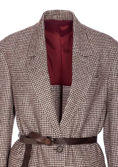 Brunello Cucinelli Houndstooth Belted Blazer