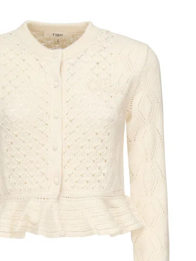 Chloé Cropped Cardigan With Logo And Ruffles