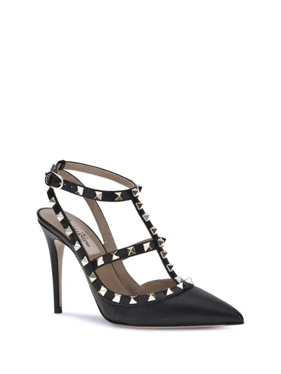 Valentino Studded Strappy Leather Pumps In Black