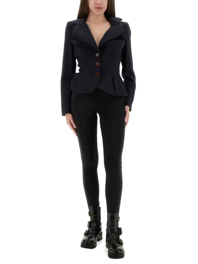 Vivienne Westwood Navy Blue Drunken Jacket In Wool Women In Blue