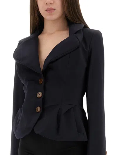 Vivienne Westwood Navy Blue Drunken Jacket In Wool Women In Blue