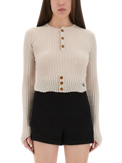 Vivienne Westwood Cropped Knitted Top Combining Cotton And Cashmere In Neutral