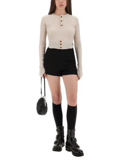 Vivienne Westwood Cropped Knitted Top Combining Cotton And Cashmere In Neutral
