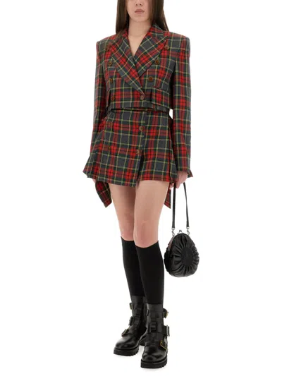 Vivienne Westwood Asymmetric Wrap Skirt With Check Pattern And Button Fastening