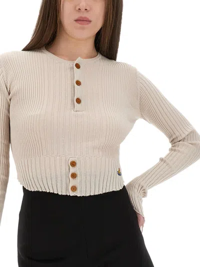 Vivienne Westwood Cropped Knitted Top Combining Cotton And Cashmere In Neutral