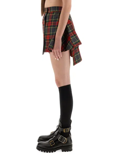 Vivienne Westwood Asymmetric Wrap Skirt With Check Pattern And Button Fastening