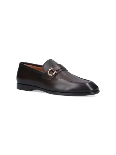 Ferragamo Gancini Loafers In Brown Leather Square Toe In Brown