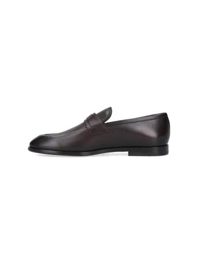 Ferragamo Gancini Loafers In Brown Leather Square Toe In Brown