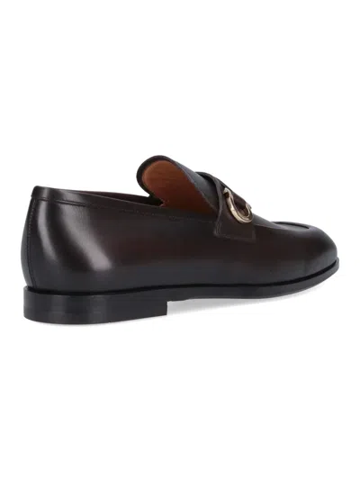 Ferragamo Gancini Loafers In Brown Leather Square Toe In Brown