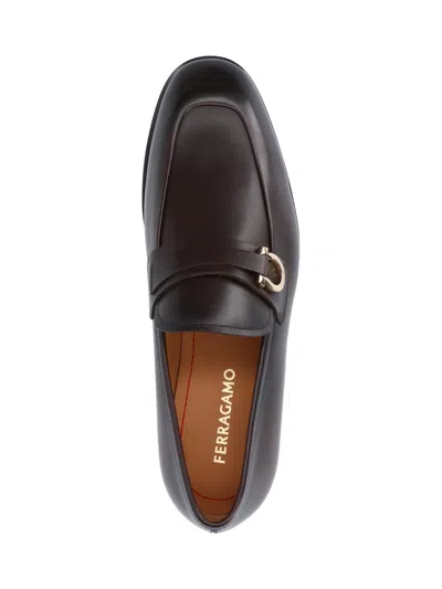 Ferragamo Gancini Loafers In Brown Leather Square Toe In Brown