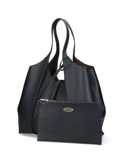 Tod's Medium T Timeless Grained Leather Tote Bag In Black
