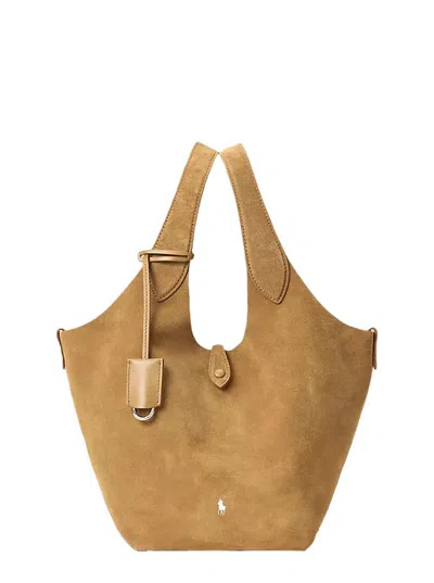 Polo Ralph Lauren Polo Play Brown Shoulder Bag With Pony Embroidery On The Front And Two Top Handles In Suede Woman